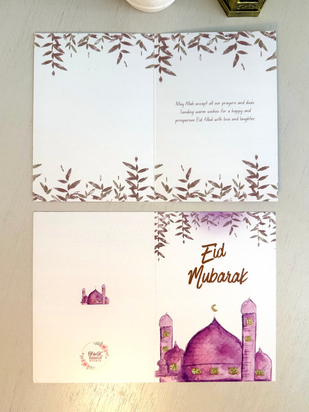 Purple Mosque Eid Mubarak Card - Handmade Islamic Greeting Card